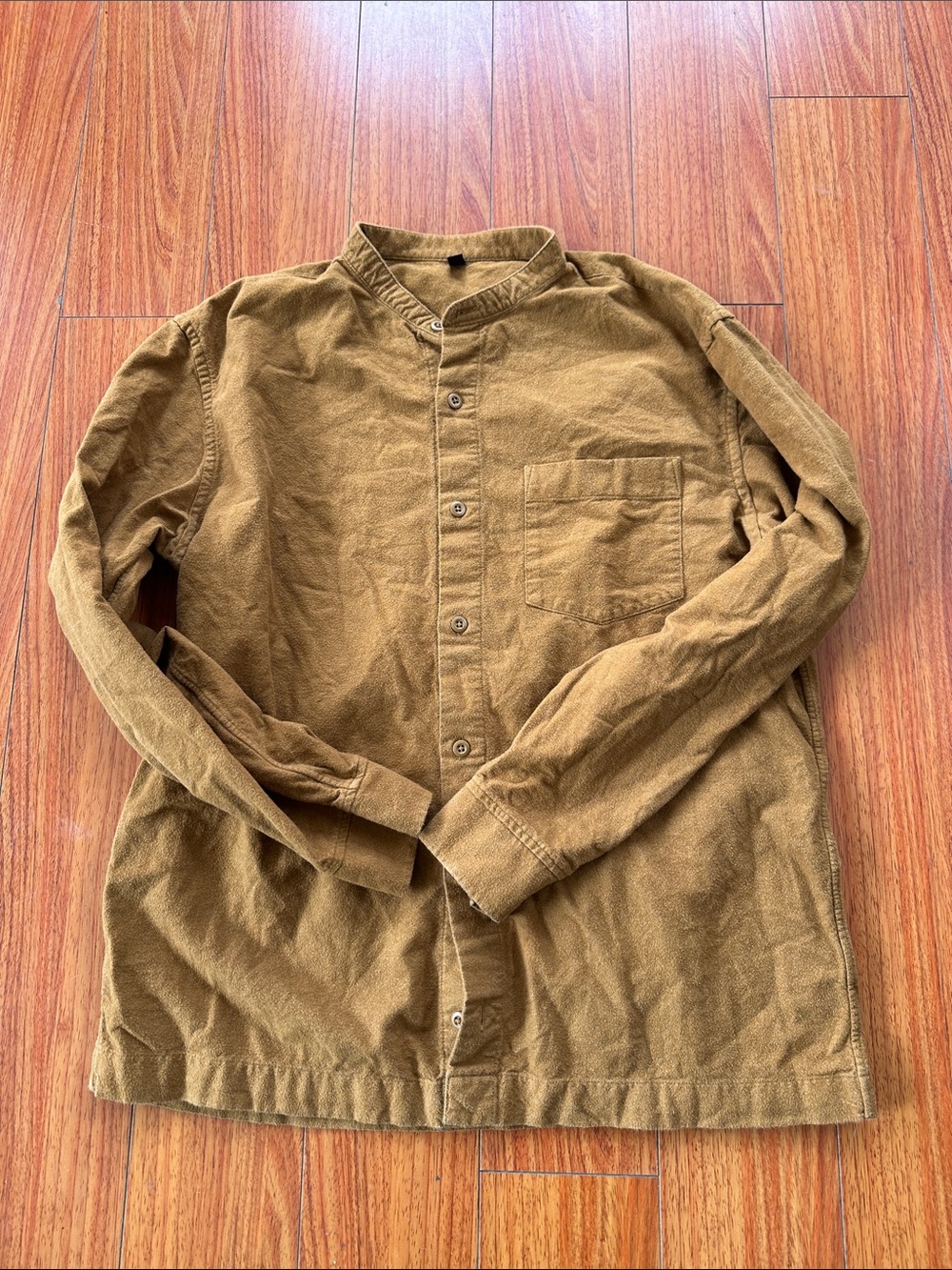 Muji Men's Stand-Collar Button-Down Shirt Jacket in Camel Brown